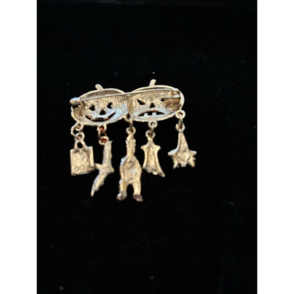 Vintage Halloween Jack-O-Lantern Pumpkin Dangle Charm Brooch Pin[JB2]